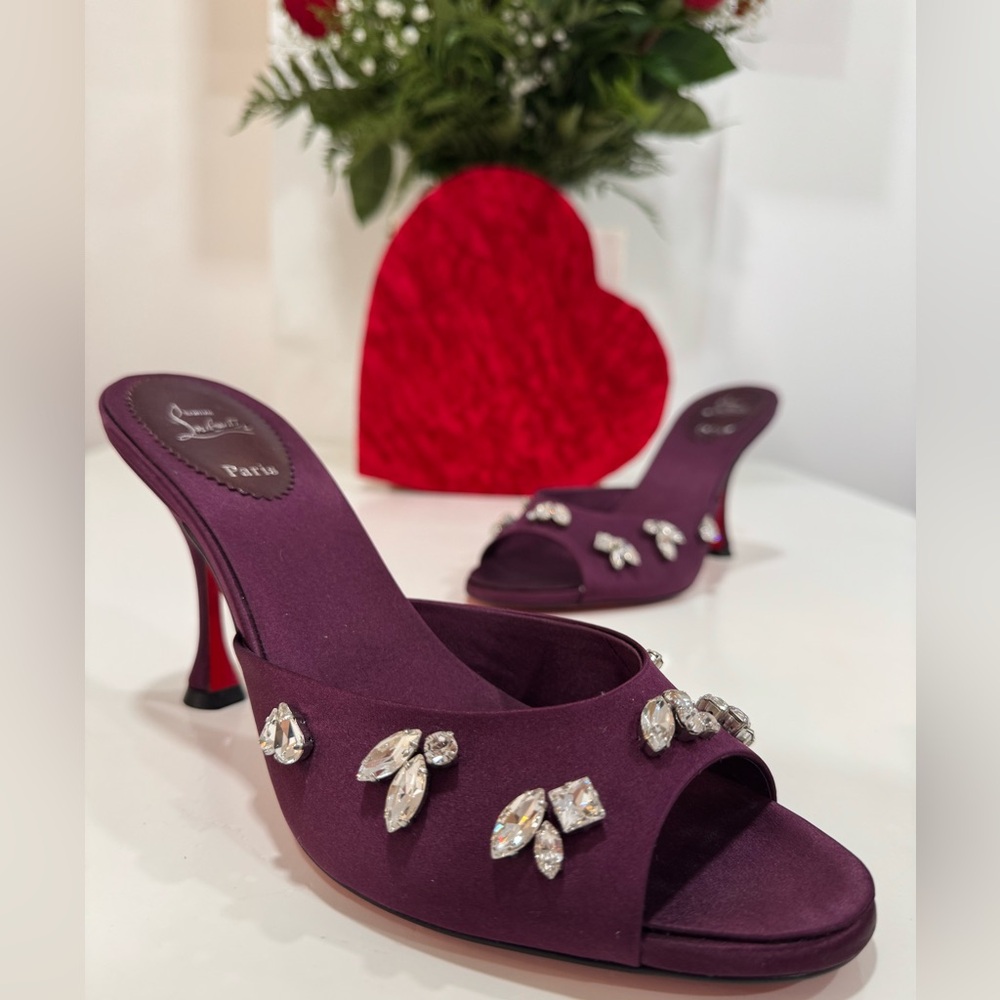 CHRISTIAN LOUBOUTIN Degraqueen 85mm heel Embellished Mules - Merlot - Picture 1 of 12